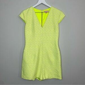 Ted Baker Neon Yellow Green Tweed V-neck Romper Size 2